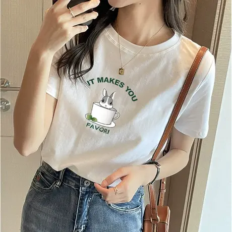 白色t恤女短袖夏装2023年新款潮内搭显瘦纯棉打底衫半袖体恤上衣图片