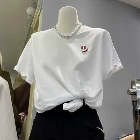 简约纯色修身圆领短袖T恤女2023夏季新款韩版百搭宽松ins潮上衣服商品大图
