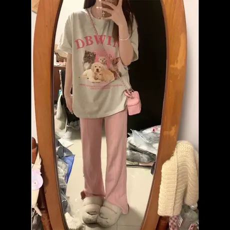 休闲慵懒风灰色百搭t恤女oversize夏季大码短袖ins潮港味复古上衣图片