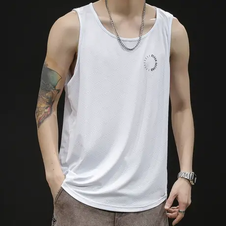 冰丝t恤背心男夏季速干坎肩男士无袖跨栏运动健身篮球男款白色薄图片