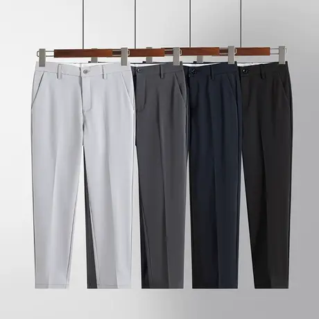 2023春夏季冰丝薄款商务西裤男直筒宽松黑色时尚休闲九分西装裤子商品大图