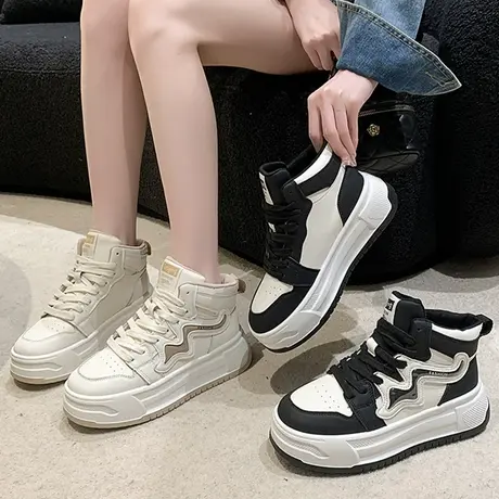 爆款厚底小白鞋女春秋ins潮高帮板鞋2023新款小众百搭休闲运动鞋商品大图