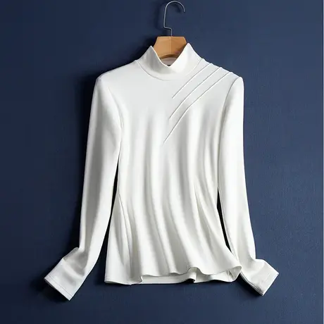 德荣绒打底衫女半高领长袖黑色内搭打底秋冬白色弹力简单小衫商品大图