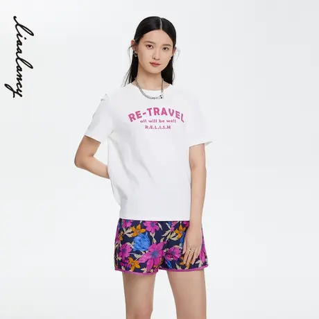 俪雅/LANCY商场同款女22春夏奥莱印花宽松短袖T恤棉女士专柜正品图片