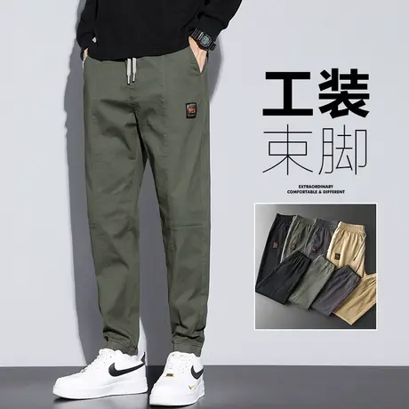 秋冬季纯棉裤军绿色工装裤男士束脚宽松哈伦潮牌休闲裤子2023新款商品大图