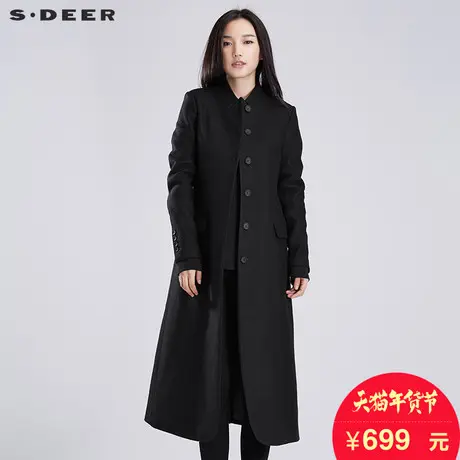 sdeer圣迪奥2018春立领黑色长款风衣外套修身毛呢大衣S16381835🗾图片