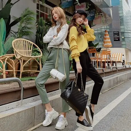 【直播】粉红大布娃娃新西裤九分裤韩版休闲哈伦裤女直筒裤子长裤商品大图