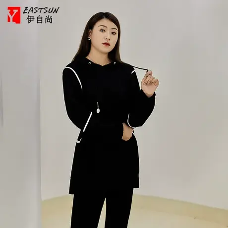 伊自尚春季时尚减龄连帽卫衣外套胖mm遮肉显瘦黑色上衣女2024新款图片