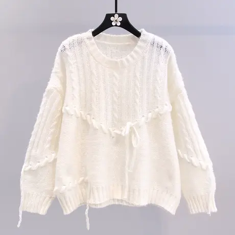 日系小清新系带套头毛衣女2023早秋新款宽松慵懒风薄款针织衫上衣商品大图
