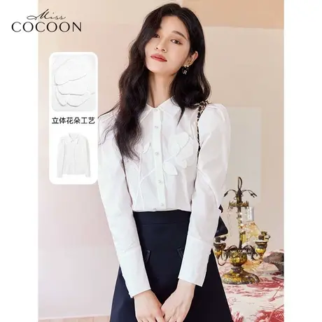 MISSCOCOON法式白衬衫女2023新款春季泡泡袖高级设计感别致上衣商品大图
