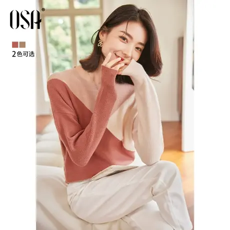 【蜜蜂惊喜社】OSA欧莎慵懒风复古拼色毛衣针织衫图片