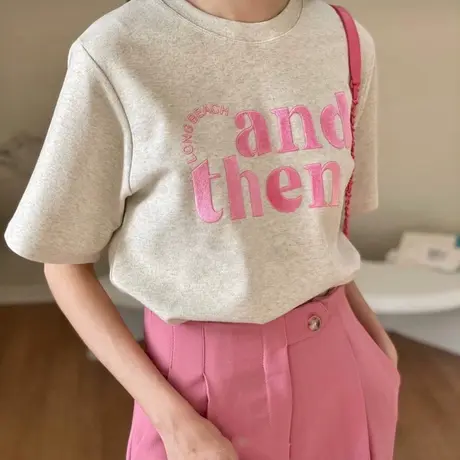 韩国东大门2023夏季新款宽松圆领字母刺绣印花短袖t恤女百搭上衣图片