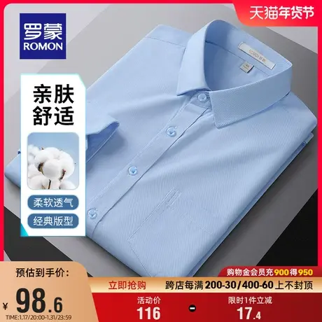 【易打理】罗蒙男士商务长袖衬衫2024春季新款职业纯色工装衬衣男商品大图