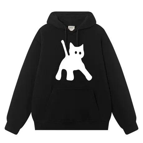 秀洛三脚猫黑猫图秋冬周边衣服恶搞连帽套头卫衣男女情侣加绒加厚商品大图
