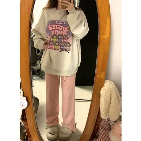 设计感小熊卫衣女2024新款秋冬加绒加厚ins潮牌宽松大码早春上衣商品大图