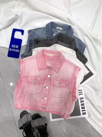 欧货磨白复古牛仔马甲女2024春夏新款显瘦百搭街头无袖坎肩·背心图片