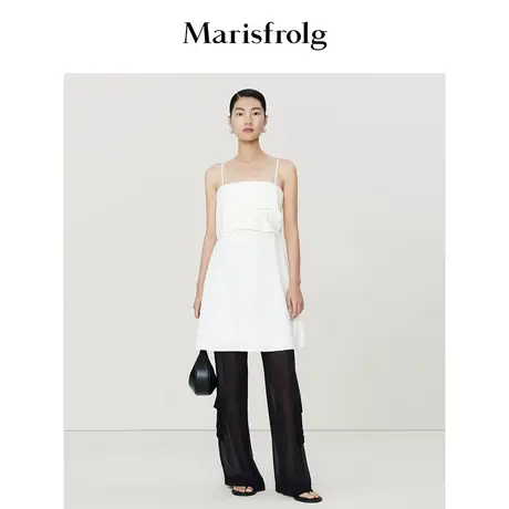 【商场同款】玛丝菲尔2023年夏季新款白色三醋酸抗皱吊带连衣裙图片