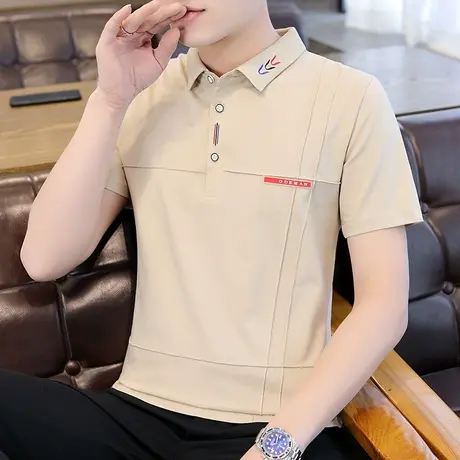 秋季潮流休闲衬衫领纯棉男士polo衫潮牌有带领长袖T恤男翻领衣服商品大图