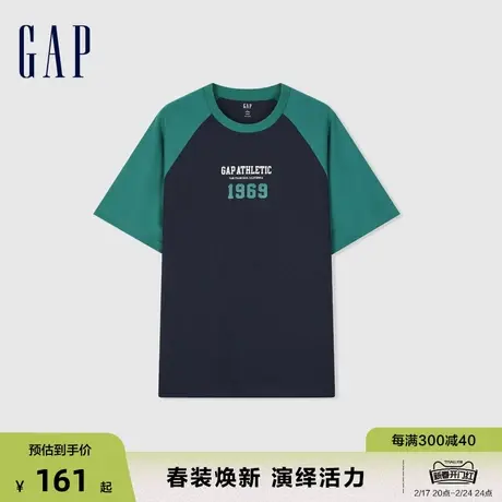 Gap男女装2024春季新款圆领插肩袖短袖T恤撞色纯棉情侣上衣885838图片