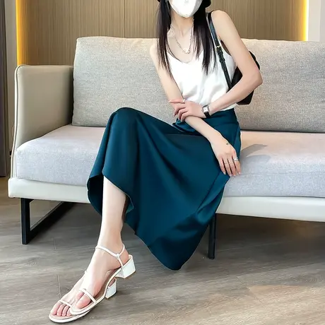 高级醋酸缎面半身裙女2024春新款丝滑a字伞裙垂感真丝中长大摆裙图片