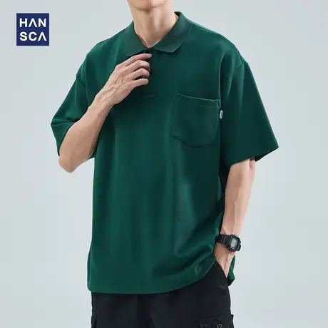 hansca美式重磅短袖Polo衫男夏季新款高端翻领宽松潮流休闲上衣服商品大图