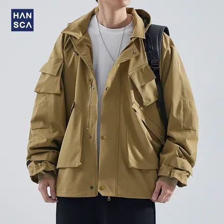 hansca连帽工装夹克男士秋季潮牌宽松大码户外机能风休闲百搭外套商品大图