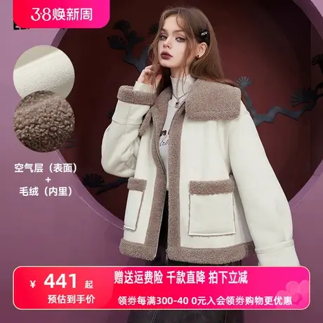 妖精的口袋宽松加厚棉服女2023冬季新款小个子拼接加绒设计感棉衣图片