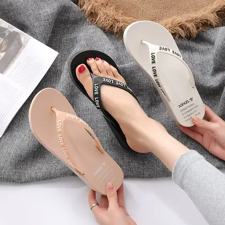 人字拖鞋女夏季外穿厚底松糕网红夹脚凉拖ins潮时尚沙滩鞋可湿水图片