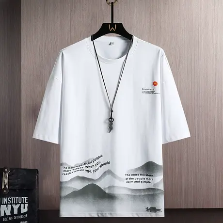 棉感短袖t恤男士夏季薄款2023新款潮牌冰丝感男款半袖夏天上衣服商品大图