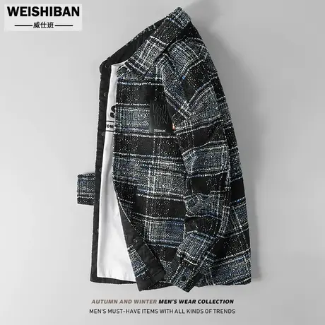 潮流提花格纹衬衣型夹克男秋季宽松休闲帅气格子外套叠穿轻奢衬衫商品大图