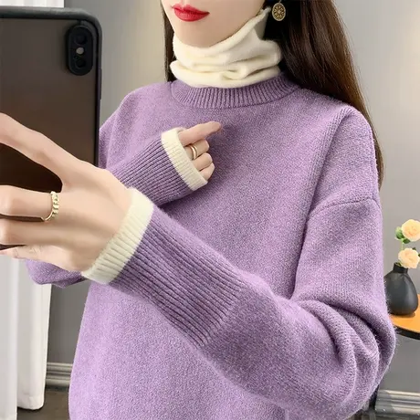 堆堆领拼接毛衣秋装女2023年新款设计感洋气高领内搭长袖针织衫潮商品大图