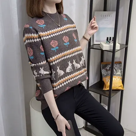 半高领毛衣女套头2023秋冬新款宽松外穿上衣内搭打底衫加厚针织衫图片