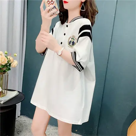中长款刺绣短袖T恤裙女夏季2022年新款宽松慵懒风洋气减龄上衣ins商品大图