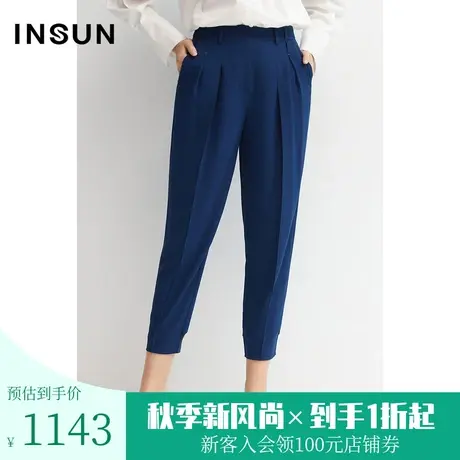 恩裳商场同款春季女装三醋酸时尚褶皱经典宽松小脚正装裤商品大图