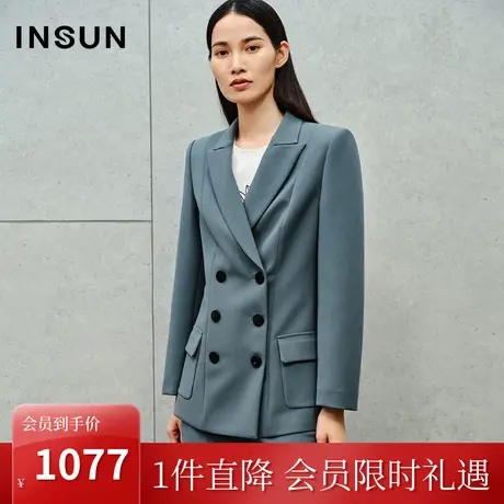 恩裳2023年秋装新款气质戗驳领双排扣立体裁剪修身职场西装外套女图片