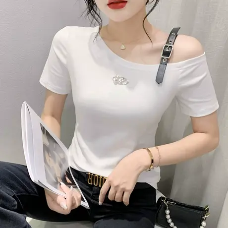 欧货性感一字领短袖T恤女士夏装网红露肩上衣修身显瘦百搭小衫潮商品大图