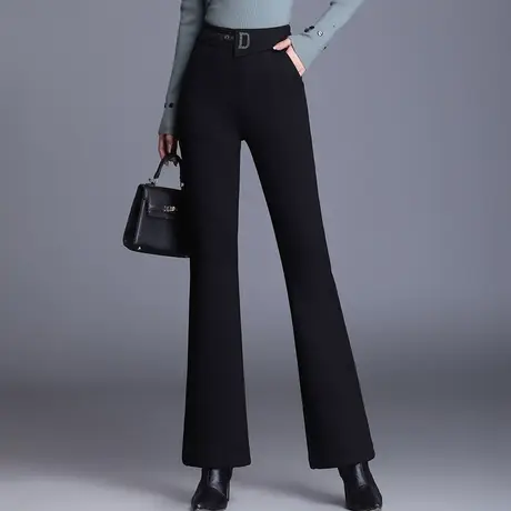 黑色高腰微喇裤女2023秋季新款通勤修身长裤气质西装喇叭裤休闲裤商品大图
