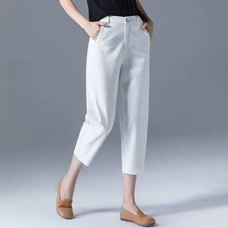 白色冰丝七分裤女夏薄款2023新款夏季女裤八分裤小个子裤子哈伦裤图片
