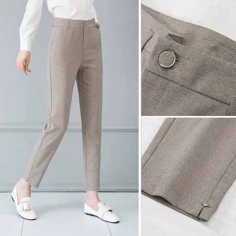 小格子裤小脚西裤春秋女裤宽松高腰小个子显瘦休闲英伦哈伦裤潮图片