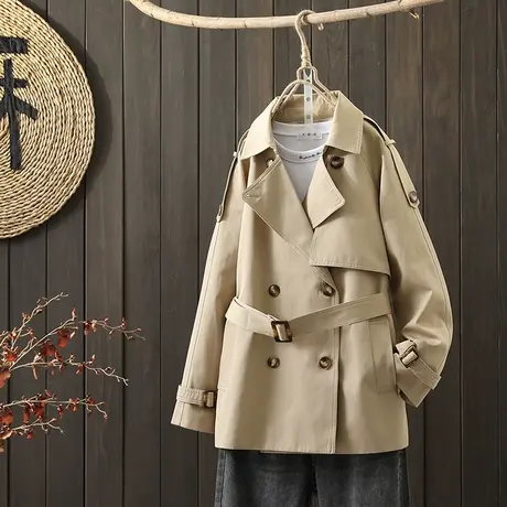 枫谜2021年秋装新款韩版双排扣风衣女宽松显瘦西装领收腰外套图片
