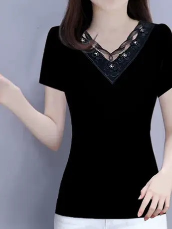 妈妈夏装清仓短袖t恤小衫2023新款中年女洋气中袖上衣中老年汗衫商品大图