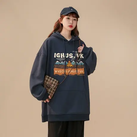chic港味连帽卫衣女秋冬加绒加厚ins潮牌国潮设计感宽松大码外套商品大图