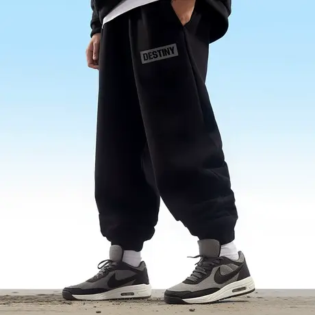 春秋款男生纯棉卫裤夏季加绒休闲加肥加大码字母宽松运动裤长裤男图片