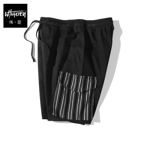 伟臣潮牌大码男装夏季工装休闲短裤胖子加肥加大竖条纹拼接百搭裤商品大图