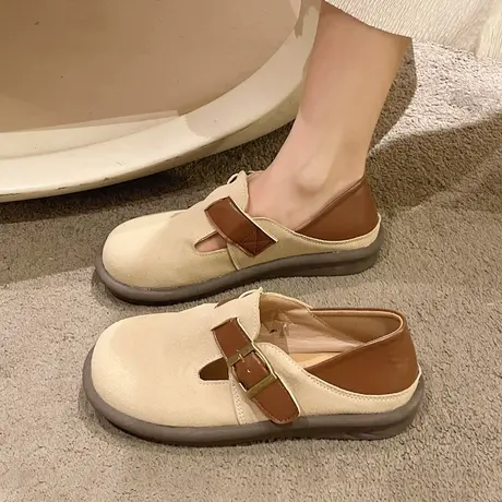 日系复古风勃肯鞋女春2023秋季新款两穿单鞋一脚蹬软底懒人妈妈鞋商品大图