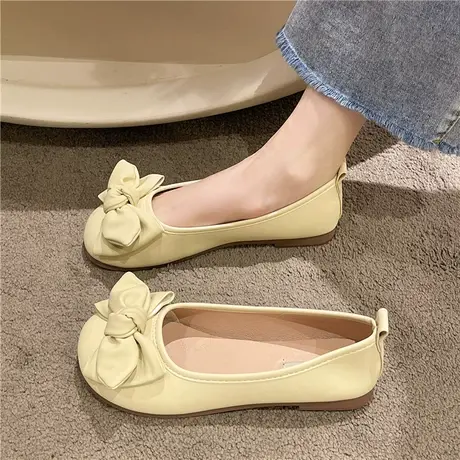 蝴蝶结豆豆鞋女春夏2023新款法式晚风单鞋平底百搭仙女风温柔鞋子商品大图