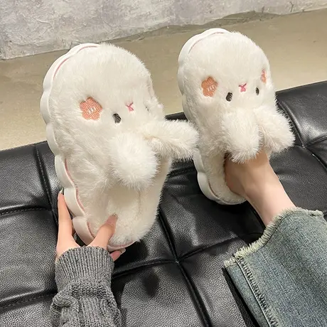 卡通棉拖鞋女冬季可爱兔子厚底增高室内家居毛绒保暖防滑包头拖鞋图片