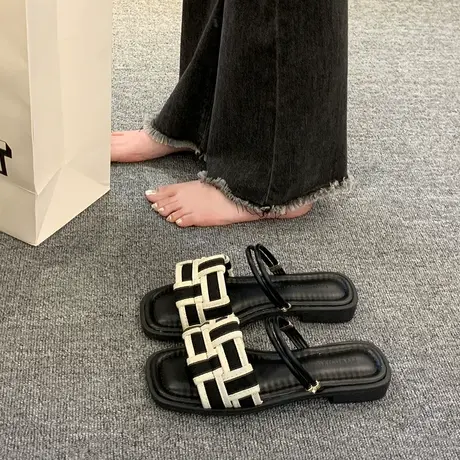 法式仙女风平底凉鞋女夏时尚配裙子气质2024新款爆款百搭罗马凉拖商品大图