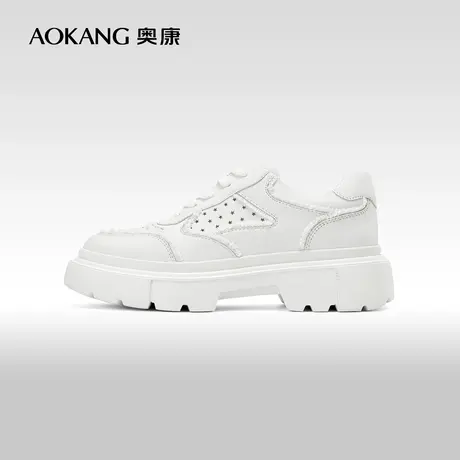奥康情侣款 春秋新款真皮透气休闲鞋潮流小白鞋舒适百搭鞋图片