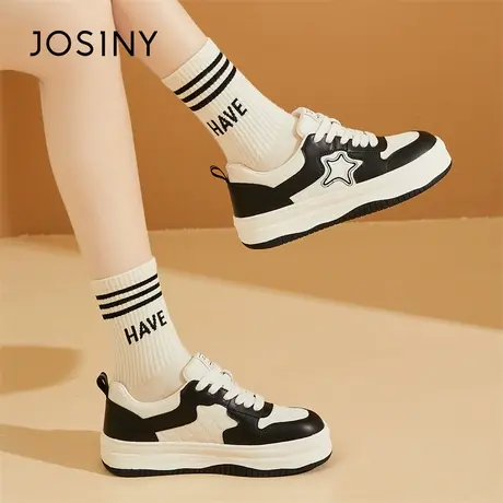 Josiny/卓诗尼厚底黑白小白鞋女款2024春季新款百搭休闲松糕单鞋商品大图